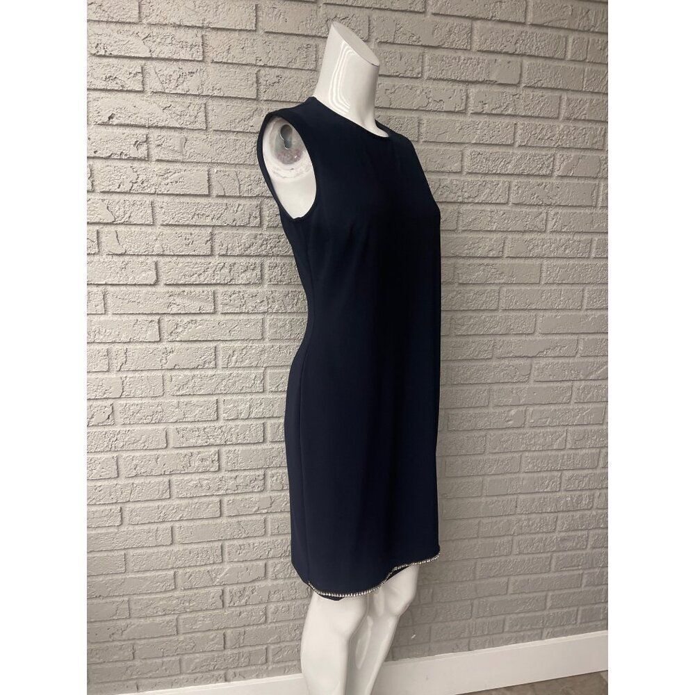 Joseph Ribkoff Women Navy Knit Sleeveless Overlay Rhinestone Trim Dress Size 6 - Picture 4 of 12